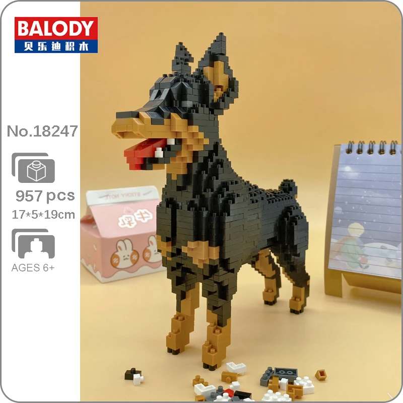 

Balody Pet Black Animal Cartoon Dobermann Building Blocks Kit 3D Model DIY Mini Magic Diamond Bricks Toys for Children Kids Gift
