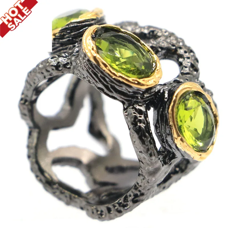 26x15mm Punk Hollow Style Created 11.2g Green Peridot Pink TourmalineFor Women Fashion Daily Wear Black Gold Silver Rings Gothic | Украшения