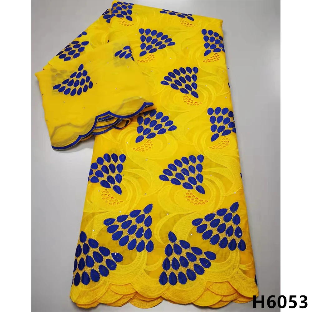 

Yellow Swiss Voile Lace In Switzerland 2021 High Quality African Party Embroidery Cotton Lace Fabric With Stones 7 Yards HJ6053