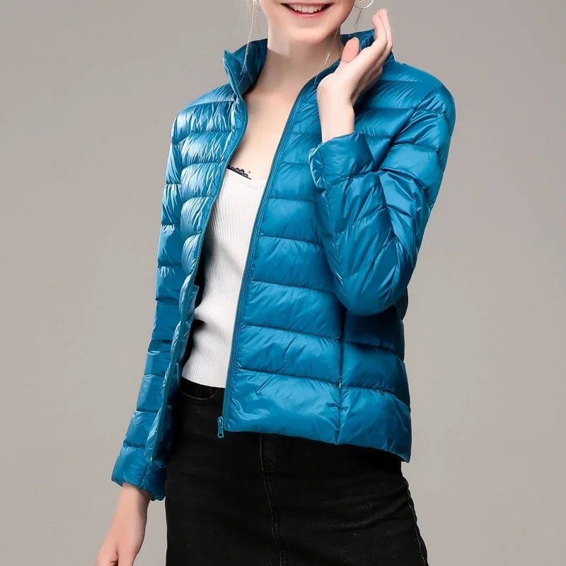 Women's Down Jacket 2022 New Short Thin Warm Slim Korean Style Female Stand Collar White Duck Down Puffer Jacket Winter Coat