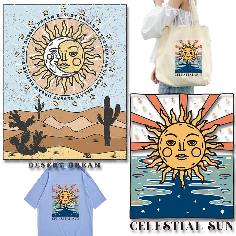 

Heat Transfer printing Sun Moon Cloth patches Thermal Stickers Iron-on Transfers Patches for Kids Clothing Jacket