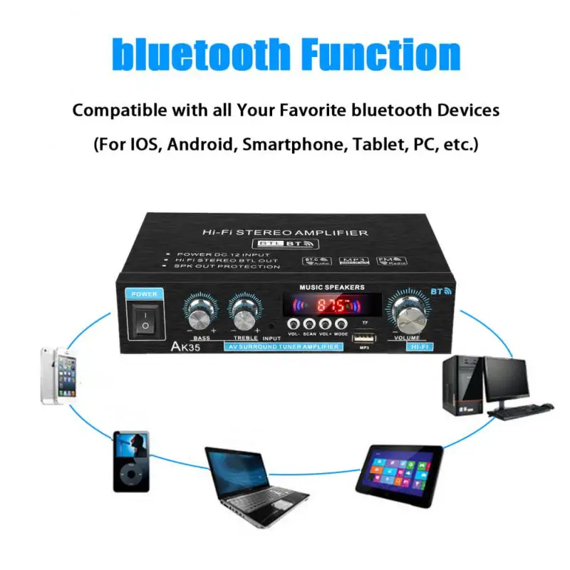 Автомобильный Hi-Fi-усилитель AK35 800 Вт Bluetooth FM USB SD | Электроника
