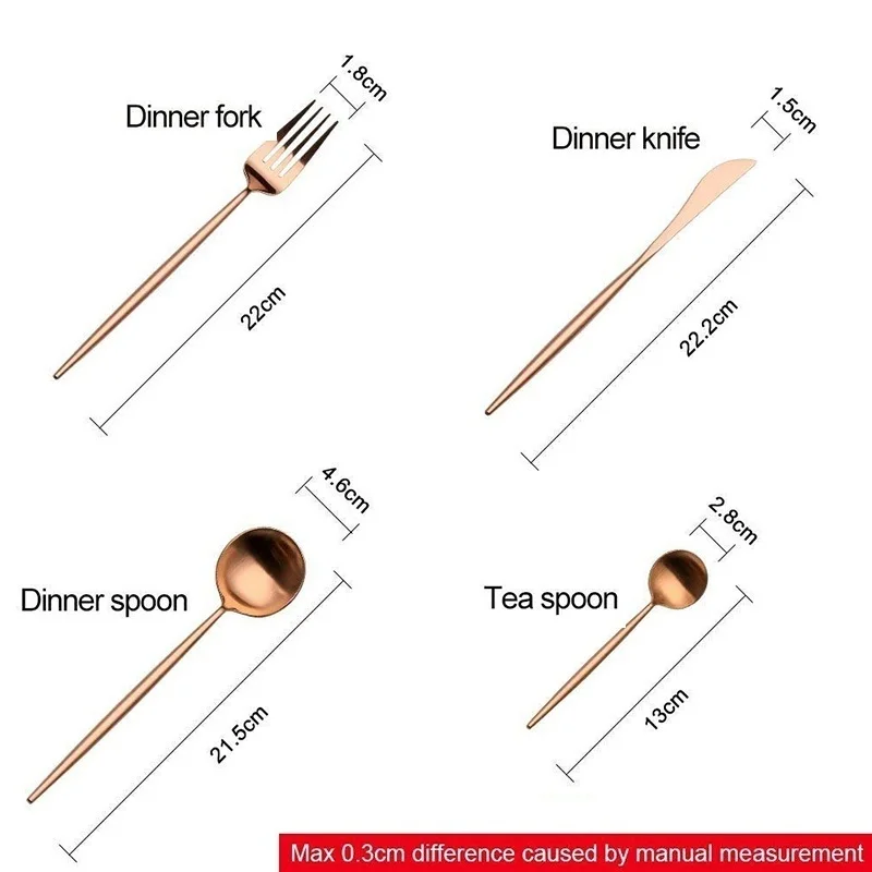 

4 Pcs/set Rose Gold european Dinnerware knife 304 Stainless Steel Western Cutlery Kitchen Food Tableware Dinner Set