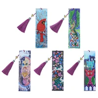 5d diy special shaped diamond painting leather bookmark diamond embroidery craft tassel book marks for books birthday gifts