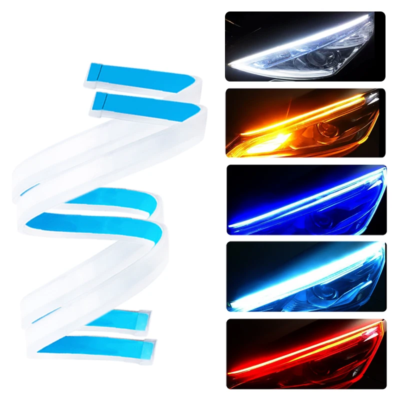 

LED DRL for Car Flexible Daytime Running Light Waterproof Strip Auto Headlights White Turn Signal Yellow Flowing Lights 12V