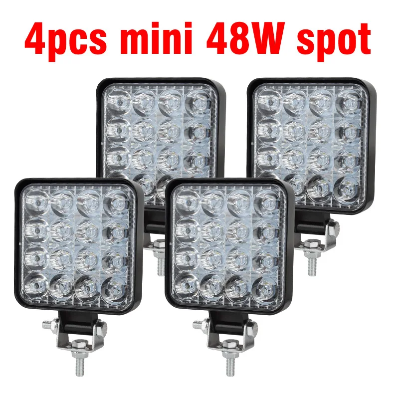 4pcs Mini 48W Spot OKEEN мини 16 светодиодный 27 Вт 48 Вт светодиодный рабочий светильник квадратный Точечный светильник 12 В 24 В внедорожный светодиодный светильник для грузовика внедорожный 4X4 4WD автомобиль внедорожник ATV - Цвет: 4pcs Mini 48W Spot