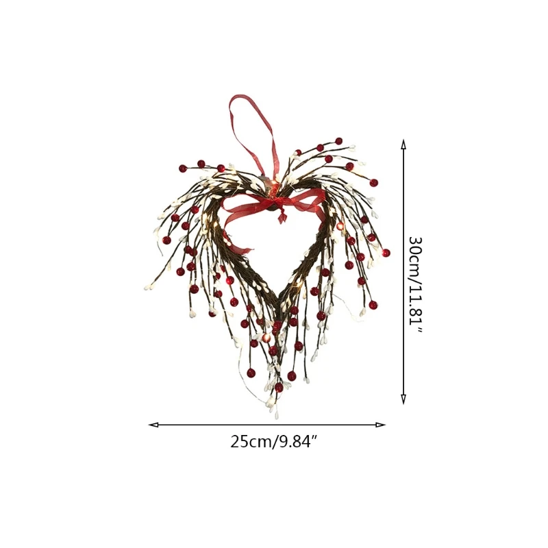 

Heart Valentines Berry Wreath Lights 20 LEDs Battery Operated Front Door Decor H3CC