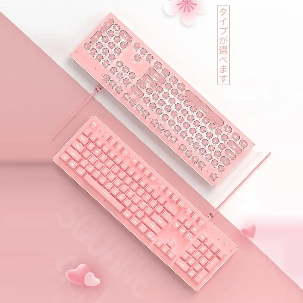 

2.4GHz Wieless Mechanical Keyboard 104 Keycaps Full Key No Punch Mechanical Gaming Keyboard Green Switch Pink Wireless Keyboard