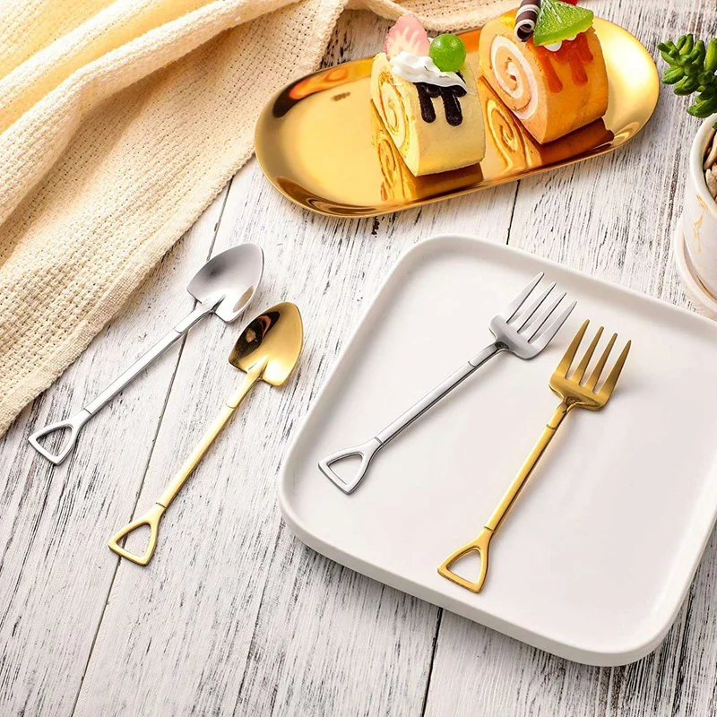 

8 Pieces Shovel Spoon Fork Shovel Coffee Handle Dessert Shape Fork