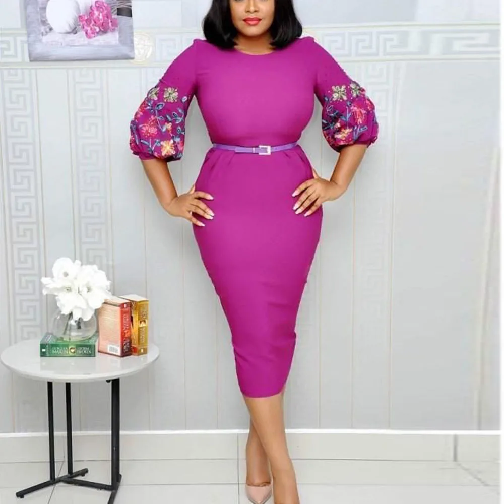 

Женское платье с круглым вырезом, юбка с принтом и рукавами-фонариками, яркое платье в африканском стиле, осенне-зимнее платье без пояса