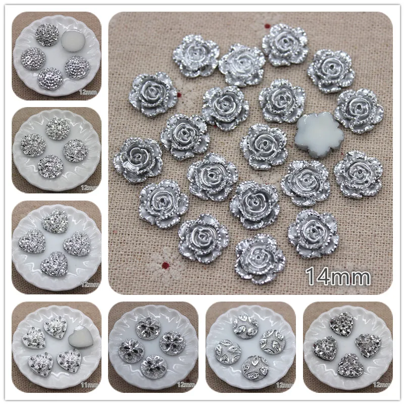 100 шт. блестящие серебряные круглые/морские звезды/Сердце/цветок/корона/вишня из