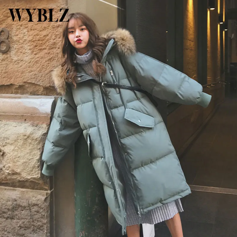 WYBLZ Autumn Winter Thicken Down Cotton Jackets Women Korean Loose Oversized Parka Female Warm Long Hooded Bread Over Coat 2021