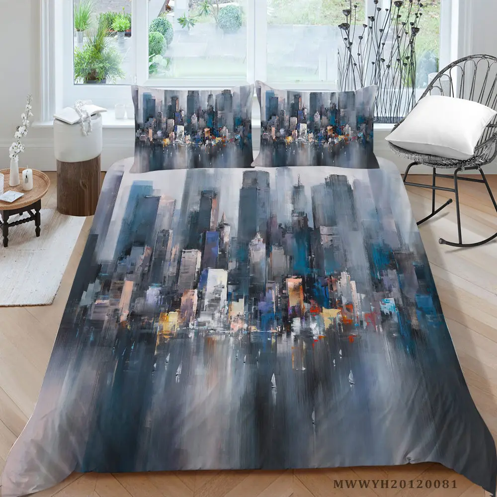 

Lively Night Bedding Set Metropolis Artistic Cool Duvet Cover For Teen King Queen Twin Full Single Double Bed Set Fashion