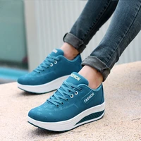 womens sports shoes lace up platform running shoes fashion solid color breathable casual shoes wedge heel womens sports shoes