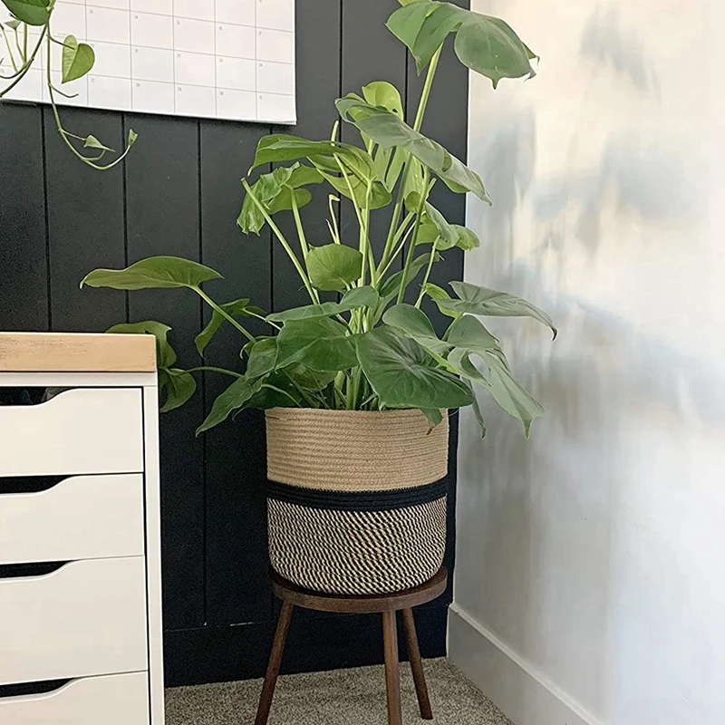 

2Pcs 11.8 Inch Woven Rope Plant Basket Flower Pot Indoor Planters Decor Jute Storage Basket Organizer Modern Plant Decor