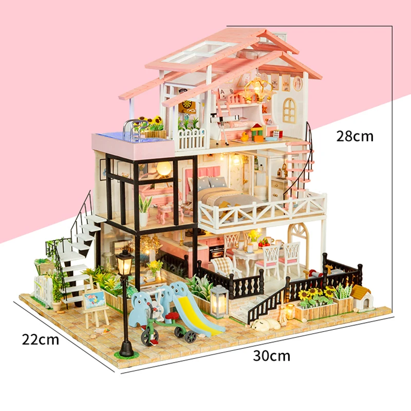 New Wooden Doll House Kit Miniature with Furniture Light Princess Casa DIY Big Villa Dollhouse Toys for Girls Xmas Gifts images - 6