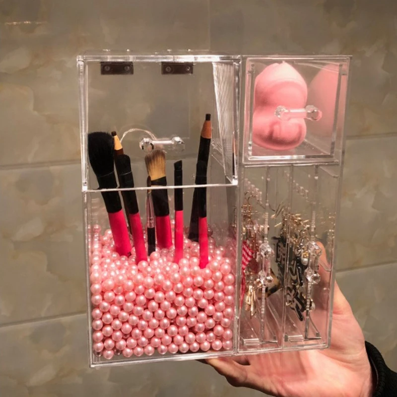

Transparent Makeup Brush Storage Box Cosmetic Organizer Dustproof Cover Jewelry Storage Display Rack Tube Plastic Box