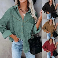 2021 autumn women shirt corduroy rivet solid jacket female oversized shirt jackets mujer blouse button jacket coat women female