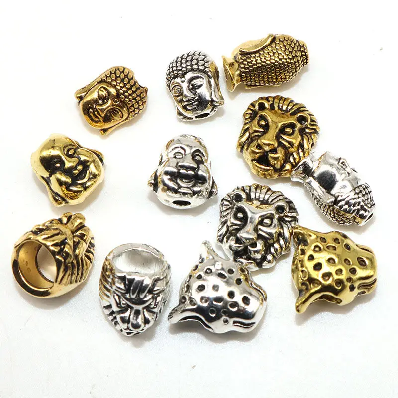 20шт животное леопард лев бусины голова Будды Европейский разделитель большое