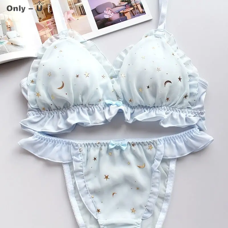 

Japanese Young Girls Wire Free Ultra Thin Bra Thong Set Super Hot Cute Lolita Sweet Sexy Bra and Panty Sets for Women Underwear