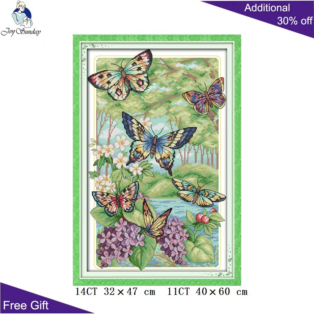 

Joy Sunday Flying Butterflies Home Decoration D645 14CT 11CT Stamped and Counted Butterflies Fly in the Forest Cross Stitch Kits