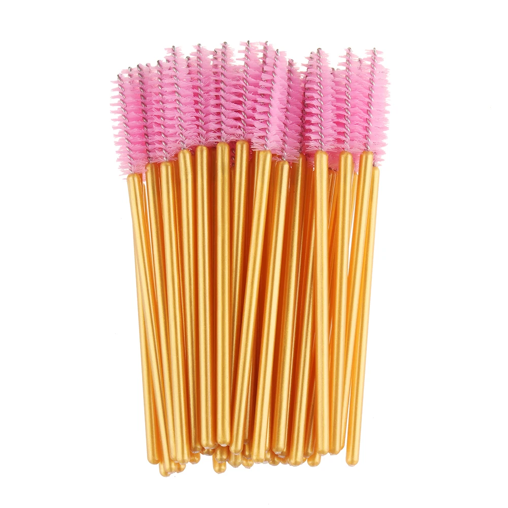 gold-pink 50 штук/упаковка Хрустальная ресница кисть тушь для ресниц палочки для наращивание ресниц Щипцы Одноразовая расческа инструмент для нанесения макияжа - Handle Color: gold-pink