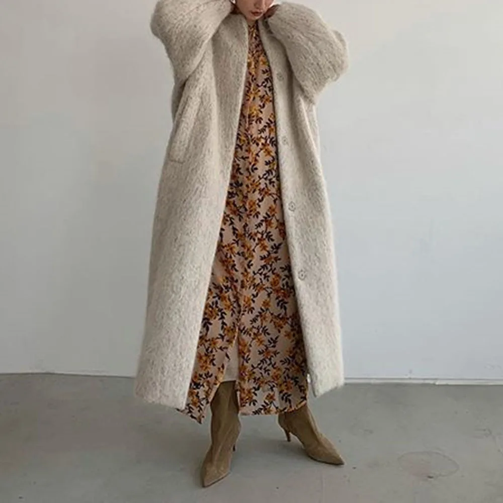 

Overcoat Women's Shaggy Coat Single-breasted Oversize Coats Korean Fashion Casual Warm Jacket Office Ladies Long Coat For Female
