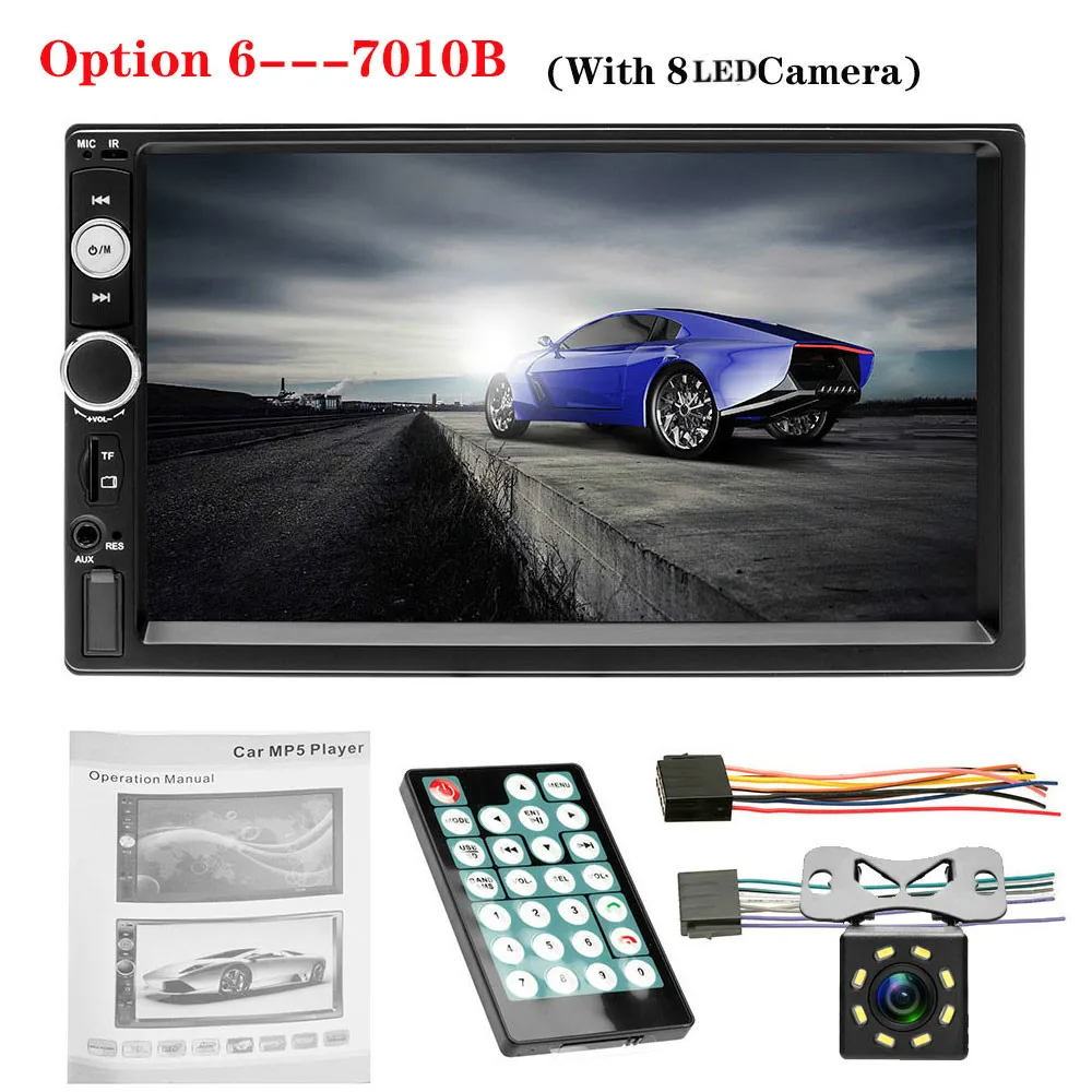 8 LED CAM 2 Din автомагнитола " HD плеер MP5 сенсорный экран цифровой дисплей Bluetooth USB SD мультимедиа 2din Авторадио-вид сзади камера - Цвет: 8 LED CAM