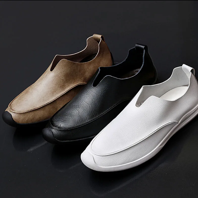 

Genuine Leather Men Casual Shoes 2020 Summer Breathable Mens Loafers Fashion Slip-On Soft White Driving Shoes Zapatillas Hombre