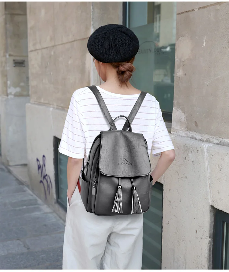 Модный женский рюкзак Mochilas из овечьей кожи с кисточками, Женская дорожная сумка, рюкзаки, школьные рюкзаки для девочек-подростков