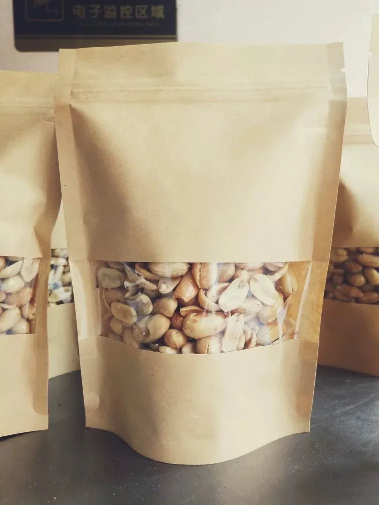 

Free Shipping Kraft Paper Bag Window Zip lock Empty Dried Food Fruit Tea Gift package Self Sealing Zipper Stand up Bags 100pcs