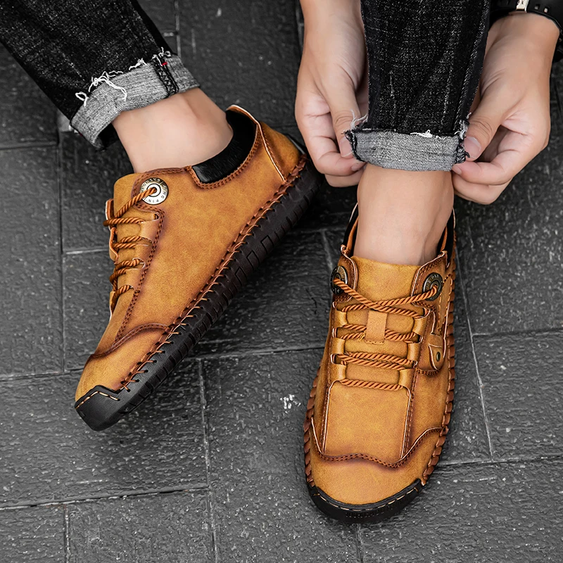 

Outdoor Men's Leather Casual Shoes Size 38-48 Moccasins Men Brand Summer New Fashion Retro Sneakers Male Outdoor Sneakers *