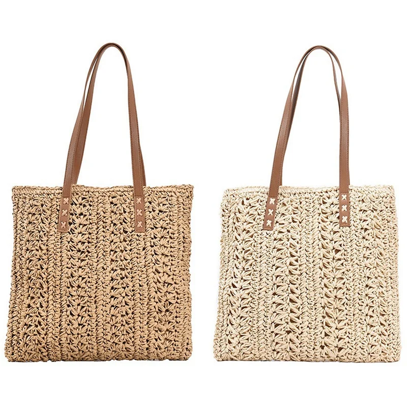 

High Capacity Large Summer Straw Bags Simple Fashion Travel Ladies Shoulder Handbags Top Handle Totes