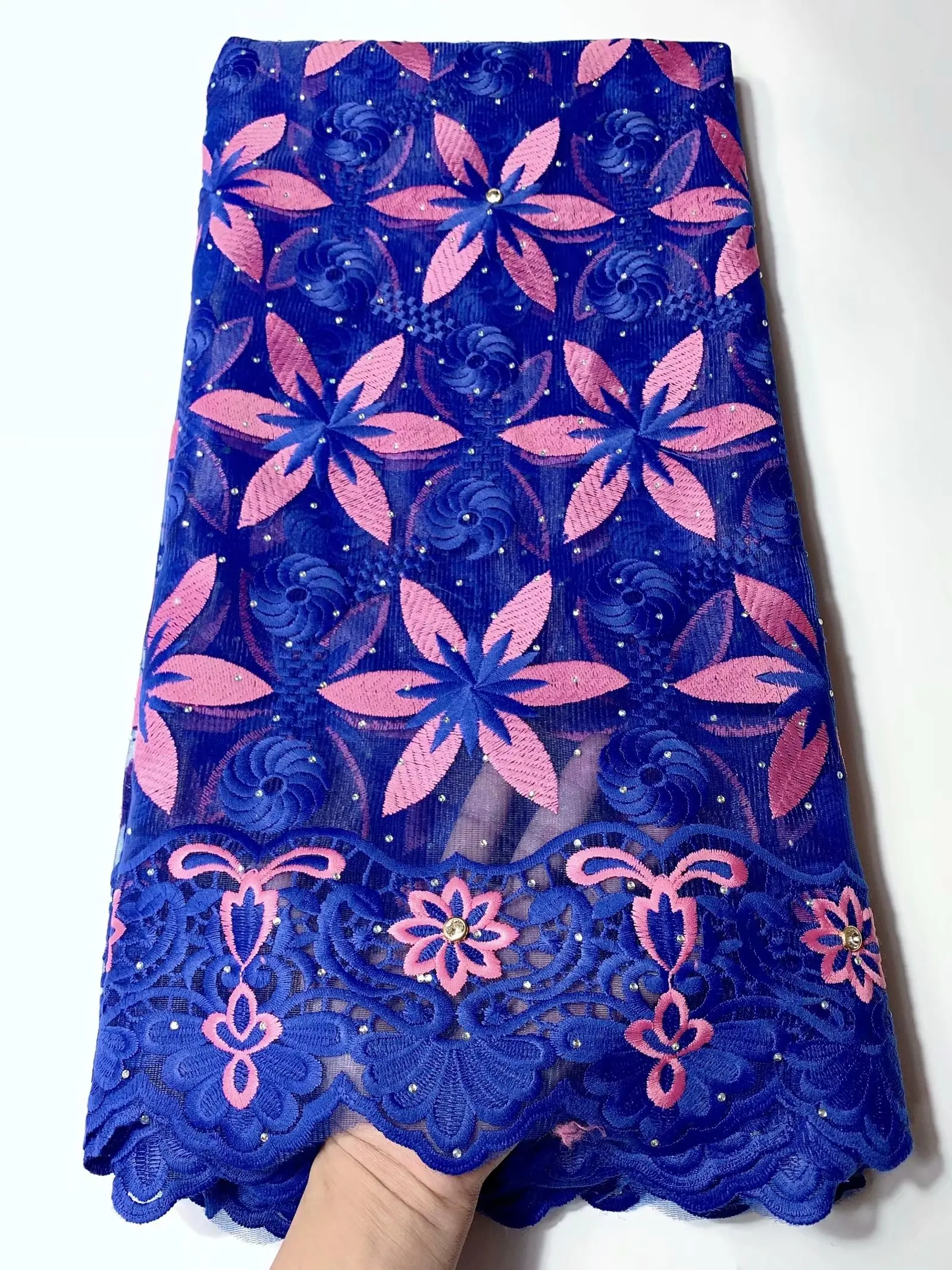 Blue African Party Lace Fabric Nigerian New Design High Quality Swiss Dry With Stones FYIN121 | Дом и сад