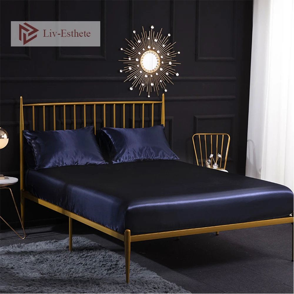 Liv Esthete Man 100% атласная шелковая синяя простыня с эластичным поясом шелковистая