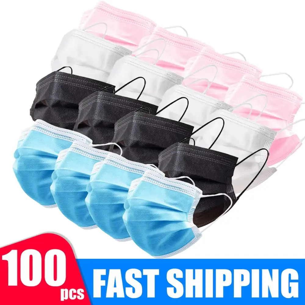 

Fast delivery 3 layer Disposable mask Blue Black White Pink Non Woven Anti Dust Earloops Face Mouth Masks Beauty protection