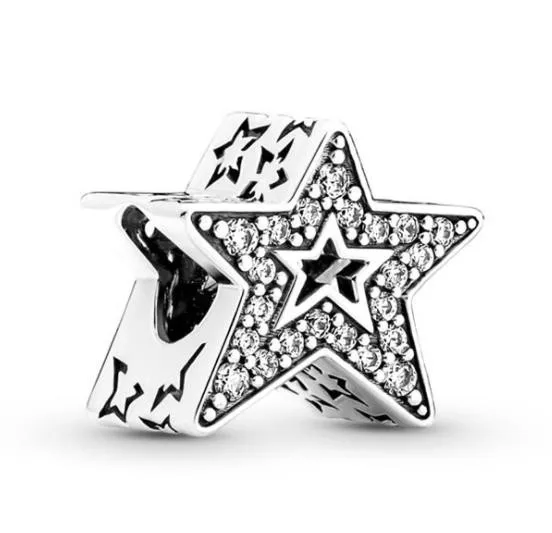 

Authentic 925 Sterling Silver Sparkling Asymmetric Star Bead Charm Fit Women Pandora Bracelet & Necklace Jewelry