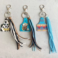 leather cow tag long tassel western cowgirl cowboy keychain 2021 new boho key chain boutique jewelry wholesale free shipping