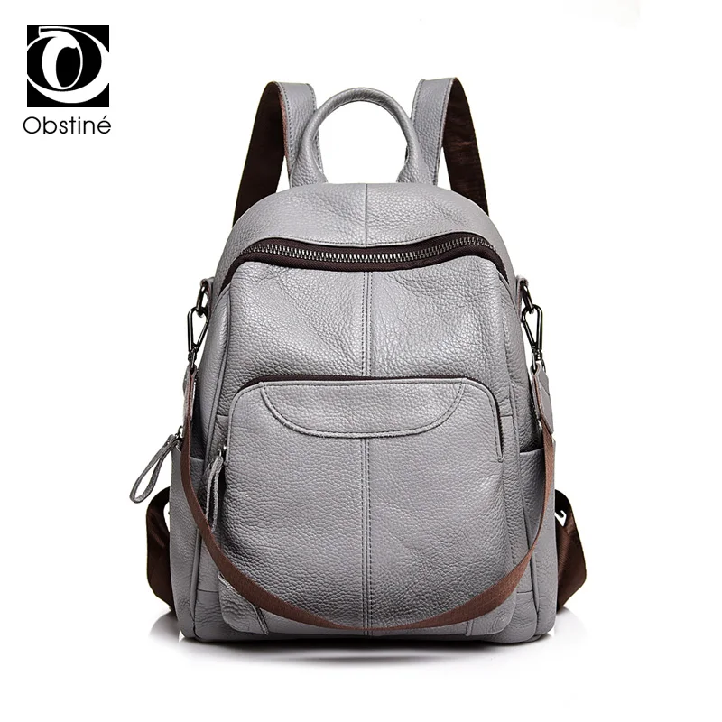 luxury genuine leather backpack women casual cow leather backpacks for travel gray ladies shoulder bag