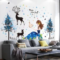 shijuehezi cartoon girl wall stickers diy tree deer animal mural decals for kids rooms baby bedroom nursery home decoration