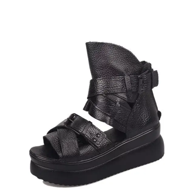 

2019 large new high heel fish mouth thick soled Student Korean belt buckle back zipper hollow sandals women's shoes
