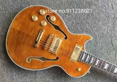 

Good Quality F Hole Electric Guitar with flamed Maple Top jazz guitar left hand Free Shipping