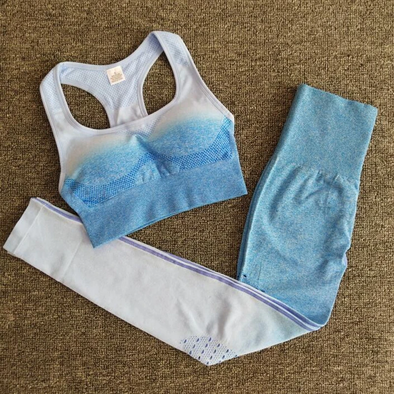 Новинка 2019 комплект для йоги бесшовные леггинсы с эффектом омбре бюстгальтер