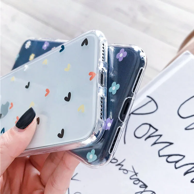 Lovebay Floral Love Heart Soft Clear Phone Case For iPhone 13 11 12 14 Pro Max X XS Max XR 7 8 Plus 13 14 Plus Cute Back Cover