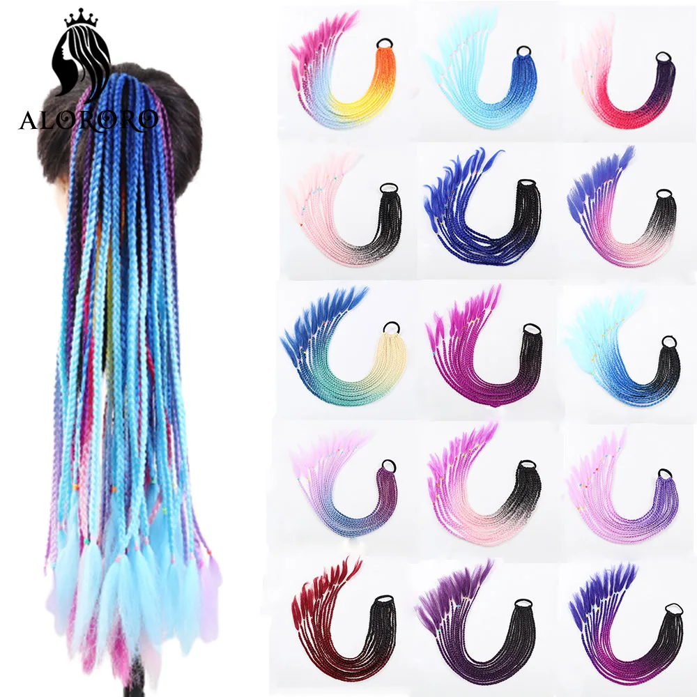 

Box Braid Ponytail 24 Inch Synthetic Ponytail Hair Extensions Ombre Zizi Hairpiece Ponytail 12 Roots/Pack Braids Hair For Kids