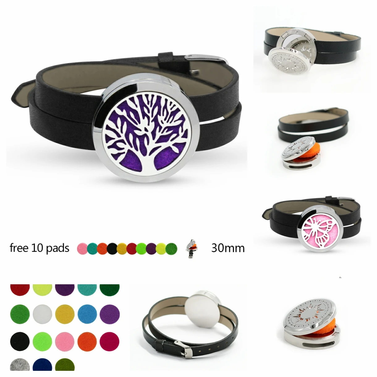 Медальон Древо жизни из нержавеющей стали 316L черный браслет на запястье