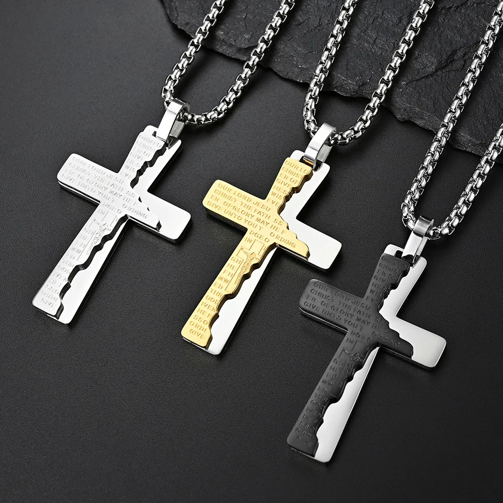 

European and American Style Stainless Steel Cross Necklace Personality Niche Fashion Men's Pendant Jewelry Wholesale