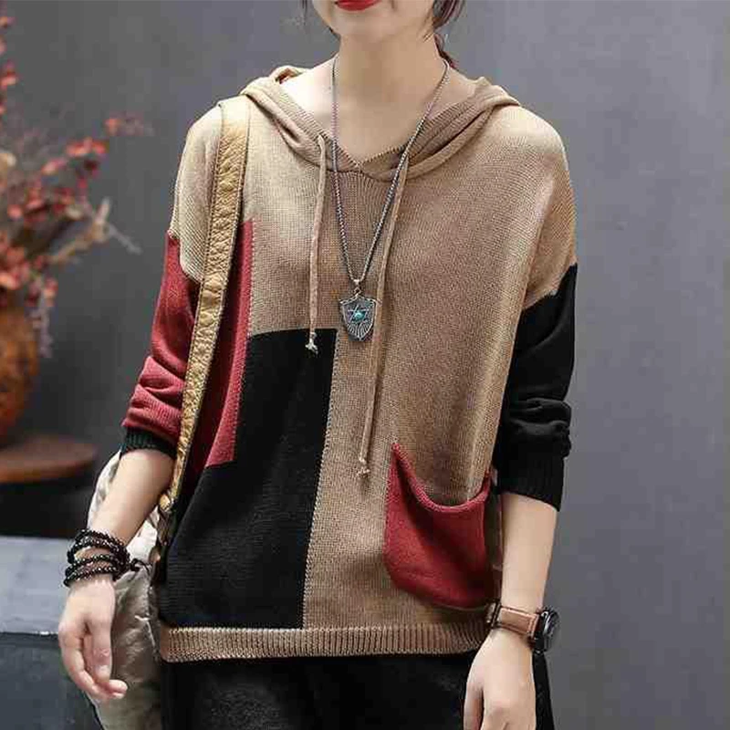 Женский свитер с капюшоном Max LuLu Свободный вязаный пуловер в британском стиле