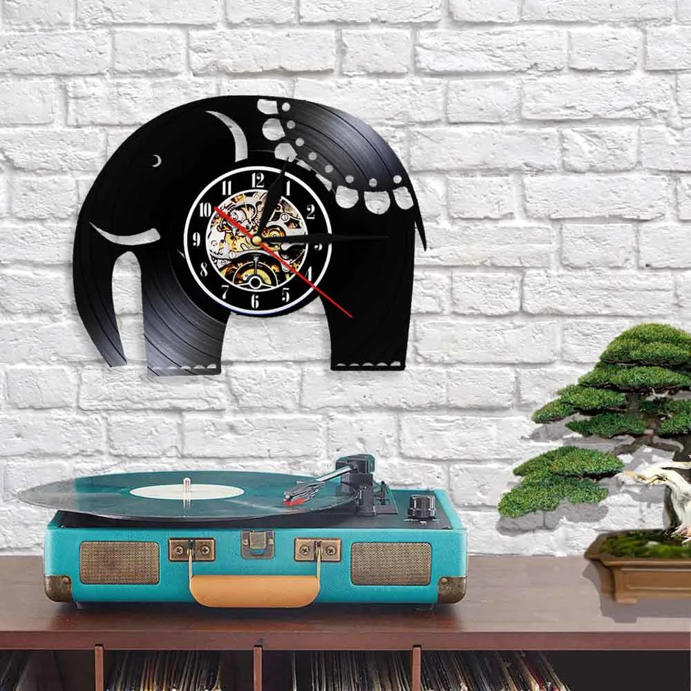 Электронные настенные часы с виниловой пластиной в форме слона животных