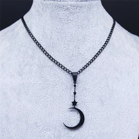witchcraft moon star stainless steel chocker necklace black color necklace for women jewelry collar acero inoxidable n4441s03